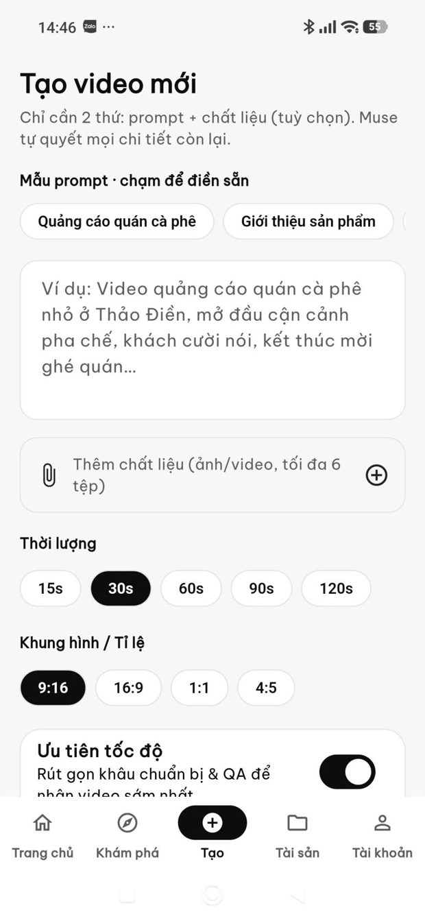 Tạo video trong app 1Muse